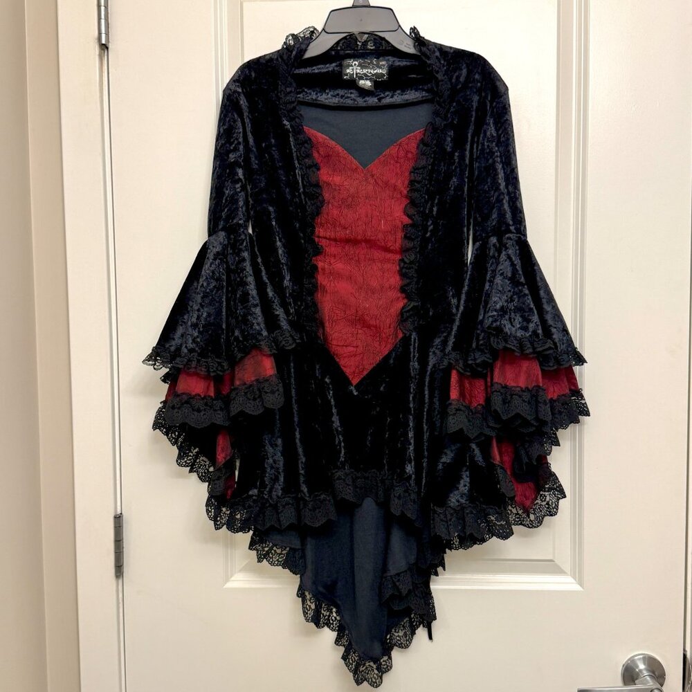 Gothic Bell Sleeve Black Velvet Lace Dress Halloween Cosplay Costume